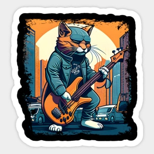 Cute Musician Rock Cat Kitty Playing Guitar - Funny Cats Sticker